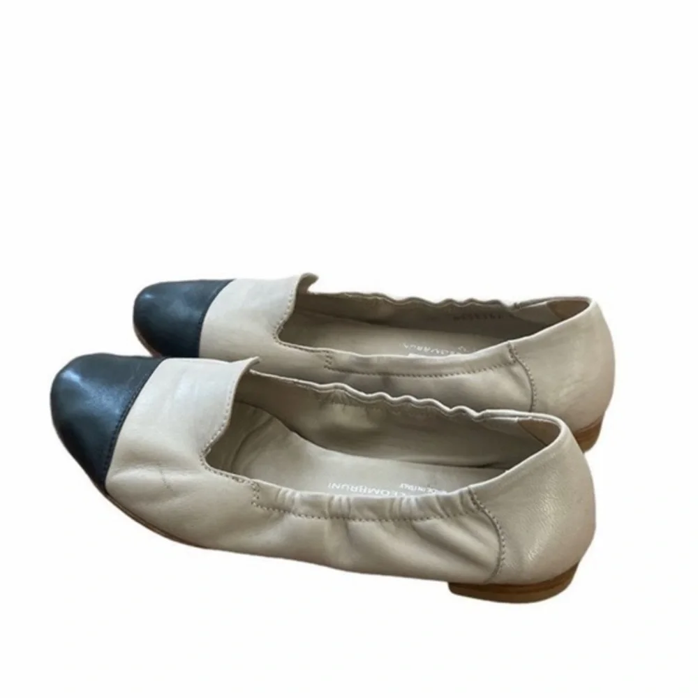 AGL Cap Toe Cream Taupe &‎ Black Smoking Flats Slip On Loafers - Picture 3 of 12